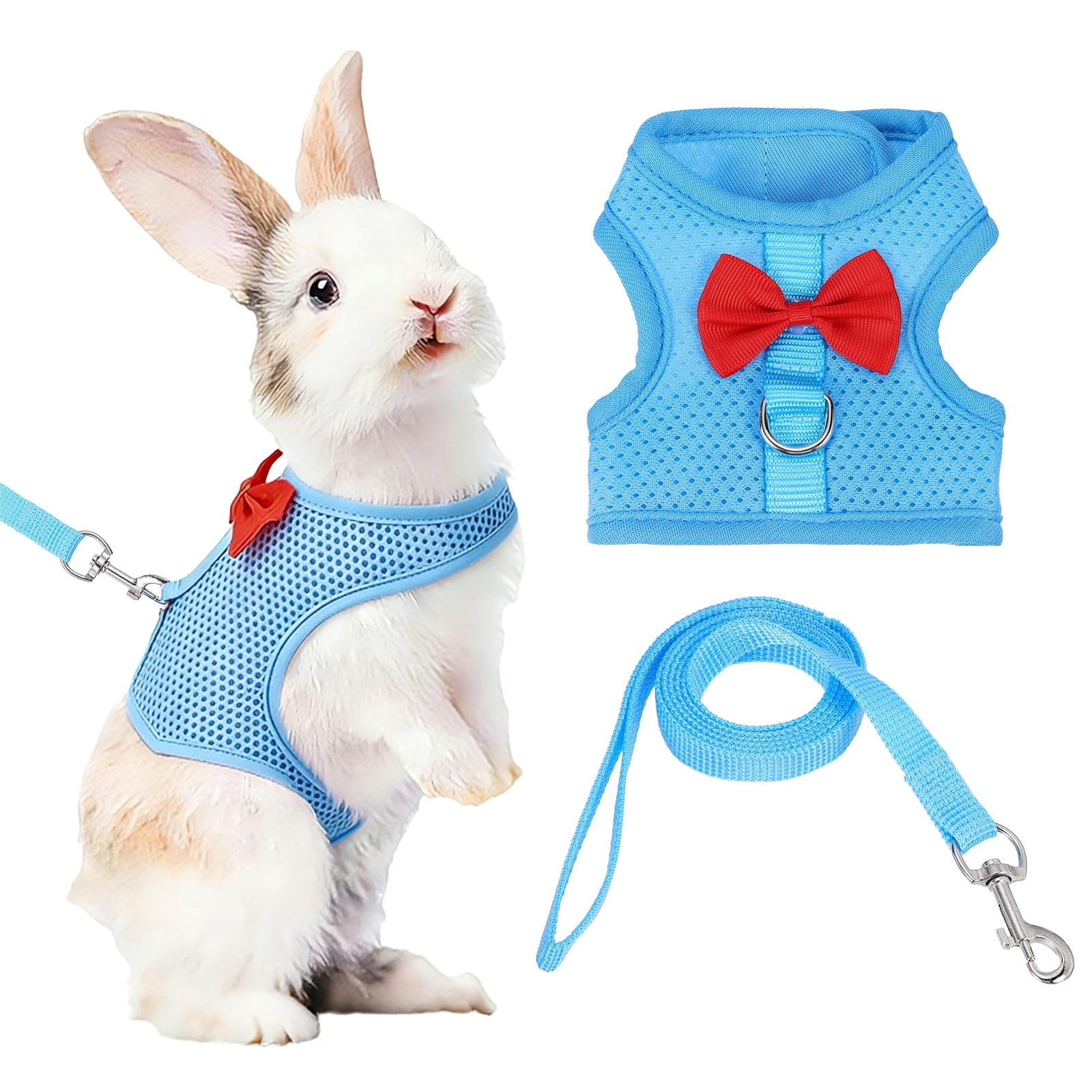 Arnés y Correa para Conejo Uxcell, Arnés de Chaleco Lindo para Mascotas Pequeñas, Correa Ajustable Suave con Hebilla de Malla Transpirable (S, Azul Cielo)