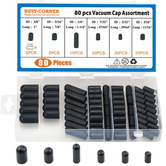 Kit de tapas de vacío BUSY-CORNER 80 piezas caucho negro