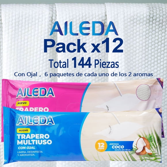 Aileda Trapero Humedo - 12 - Unidad Paquete de 12 bolsas （6 coco + 6 lavanda ）- 40 Cm - 60 Cm fragancia de coco ，lavanda  trapero multiuso