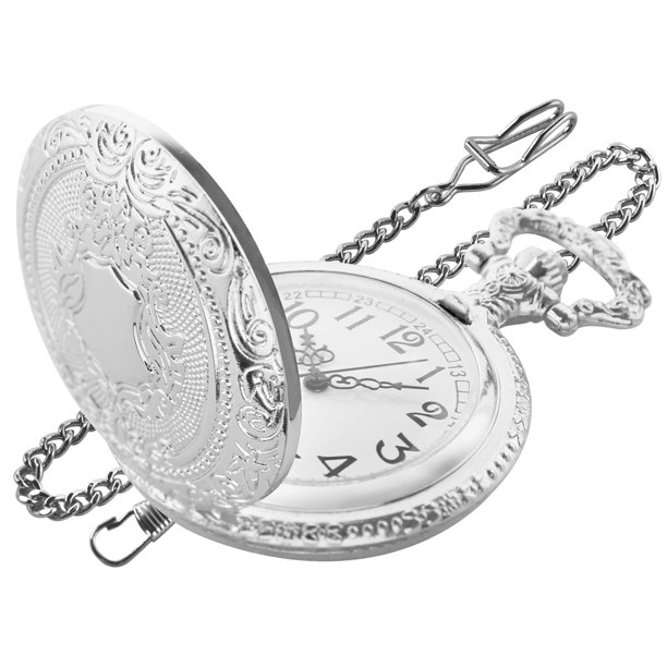 Reloj de Bolsillo Realpoo 46 mm Escudo Plateado con Números Árabes y Cadena Desmontable