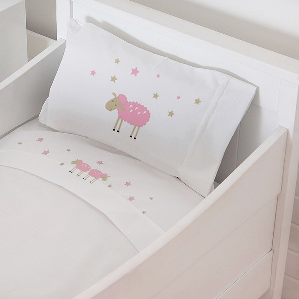 Tuyo Print - Juego De Sábanas Moisés - Colecho Ovejita Rosada