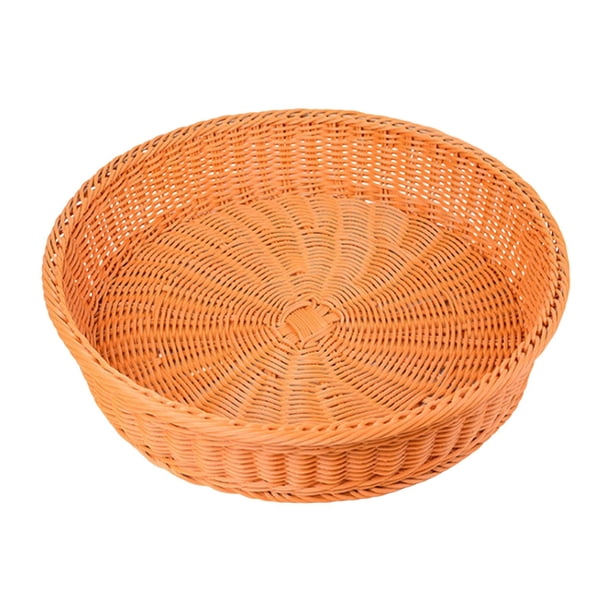 Cesta de almacenamiento redonda tejida de mimbre Cesta de pan de ratán Cesta de servicio de comida de mesa Bandeja Cesta de fruta tejida hecha a mano Marrón 35x7.5cm