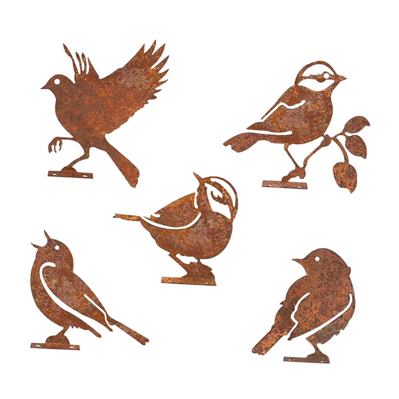 Magideal - 5 Ppc Decoración De Pájaros De Hierro Silhoueta Adornos De Jardín Agradezo Photos Postos De Hierro De Óxido Para Puertas De Jardín Decoración De Cerca Estilo A