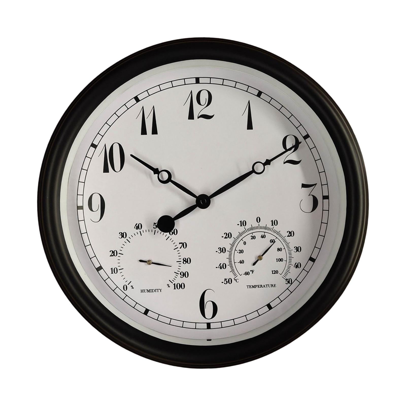 Magideal - Reloj De Pared Para Exteriores Relojes Colgantes Reloj Clásico De 15 Pulgadas Termómetro Para El Hogar Higrómetro A Prueba De Agua Para Baño, Oficina,