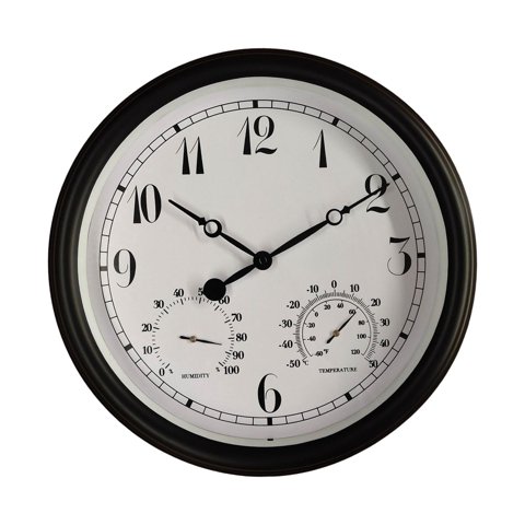 Magideal - Reloj De Pared Para Exteriores Relojes Colgantes Reloj Clásico De 15 Pulgadas Termómetro Para El Hogar Higrómetro A Prueba De Agua Para Baño, Oficina,