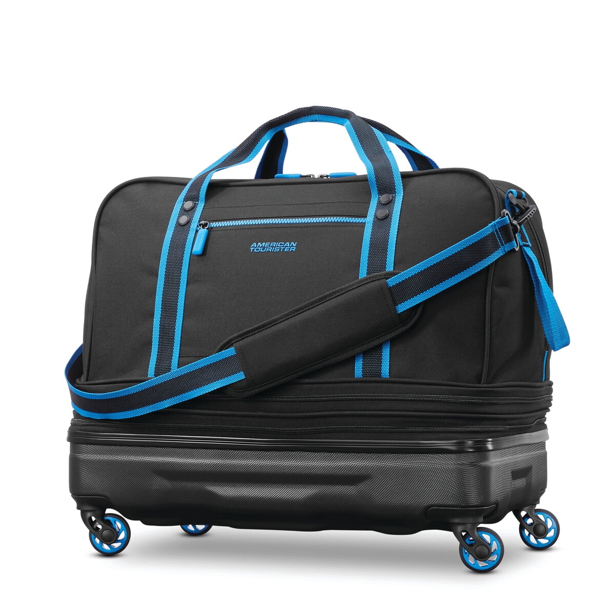 Bolso Duffel American Tourister Exo Hybrid Expandible 4 Ruedas Negro Azul