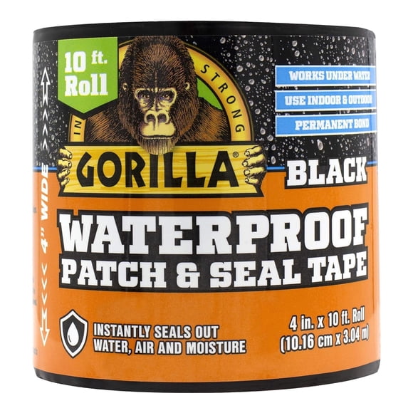 Cinta adhesiva impermeable Gorilla para parches y sellos, 4 cm x 3 m, color negro, paquete 1