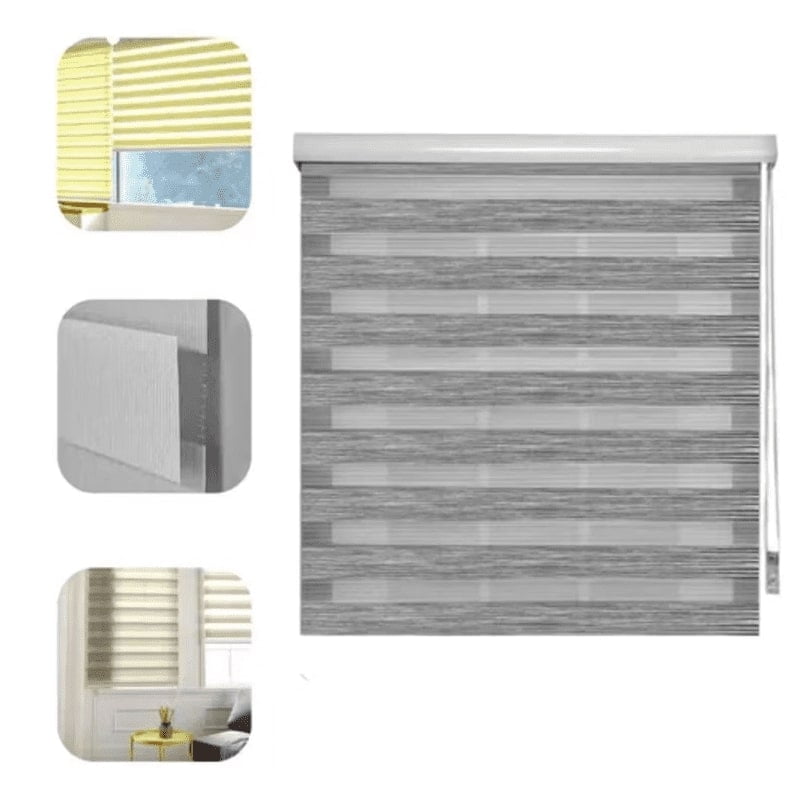 Genérico - Cortina Roller Jaspeada Duo Zebra Dia Noche 120x200cm Gris