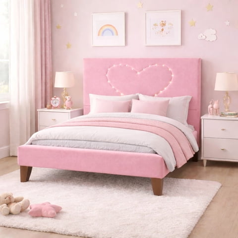 Ethan Desing - Cama Plaza Y Media Corazón Rosado Base + Colchón Mery Design Excellence Plus