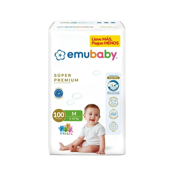 Pañales Emubaby Súper Premium M, 100 Un