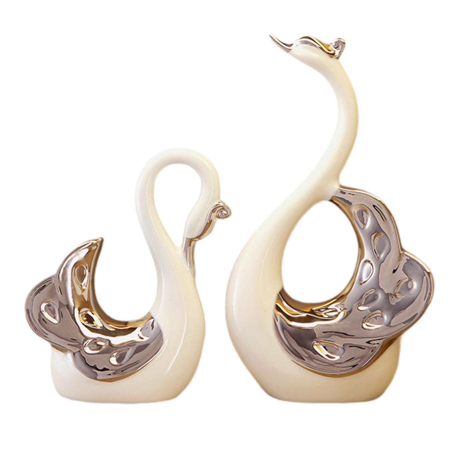 Magideal - 2 Uds Figuritas De Cisne Estatuas Arte Adorno Artesanal Regalo De Cumpleaños Estatua De Cisne Escultura De Cerámica Para Gabinete Inauguración De La Estilo B