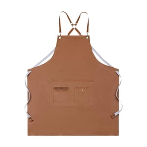 Magideal - Delantal De Cocina De Cuero Sintético, Delantal Resistente Para Artistas, Múltiples Bolsillos, Delantal De Trabajo Con Cuello Colgante Para Restaurant Marrón