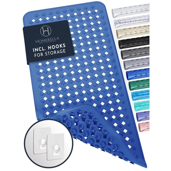Alfombra de ducha Homerella antideslizante para piel sensible, 88 x 39 cm, color azul