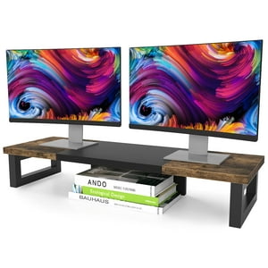 Soporte De Monitor Westree Dual De Madera Y Acero Para 2 Monitores