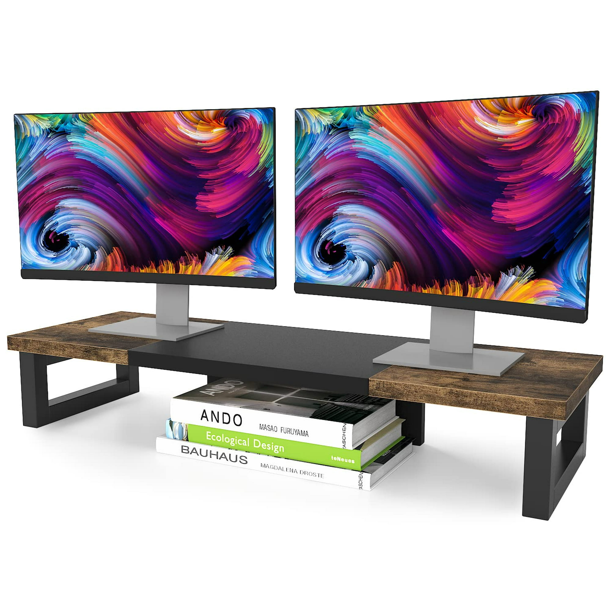 Soporte De Monitor Westree Dual De Madera Y Acero Para 2 Monitores