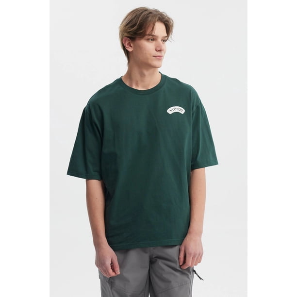 Polera Hombre Oversize Doble Print Verde