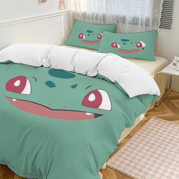 Bulbasaur Bed Duvet Cover Funny Anime Cartoon Bedding Sets Lightweight 3 Piece Comforter Sets