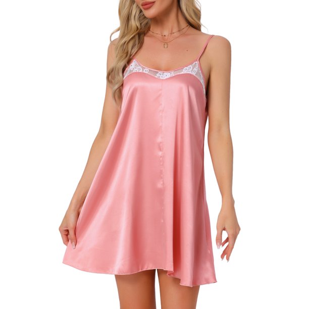 Camisón de Satén con Encaje INSPIRE CHIC para Mujer, Tiras Ajustables, Sin Espalda, con Dobladillo en Línea A, 3XL Rosa