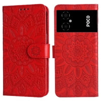 Funda Tipo Cartera Foxdock Para Xiaomi Poco M4 5G , Diseño Girasol En Relieve, Cuero Pu, Cierre Magnético, Soporte Y Tarjetero