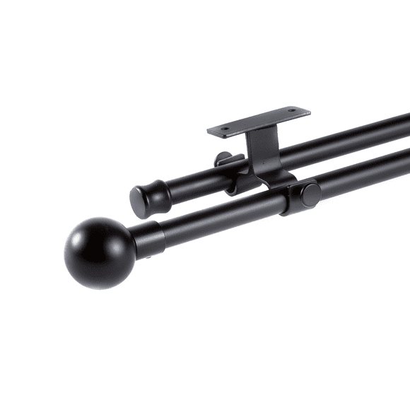Set Doble De Barras Para Cortina Extensible 120-210 Cm De Metal Diámetro 16/19 Mm Soporte De Techo Terminal Bola Color Negro