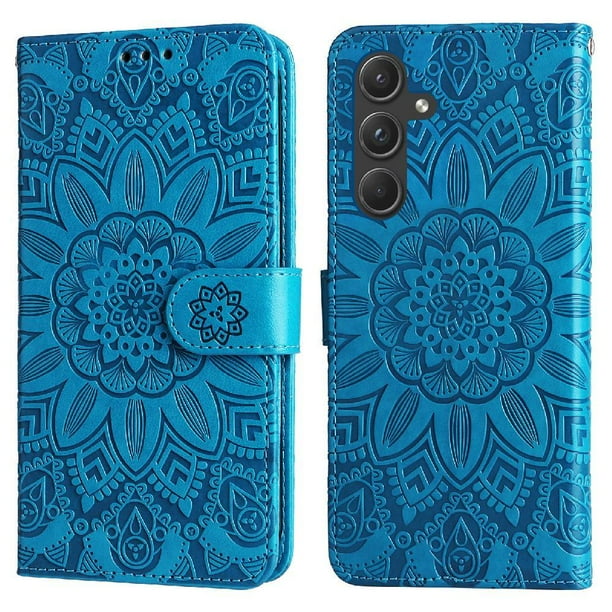 Funda tipo cartera FOXDOCK para Samsung Galaxy A55 , diseño girasol en relieve, cuero PU, cierre magnético, soporte y tarjetero