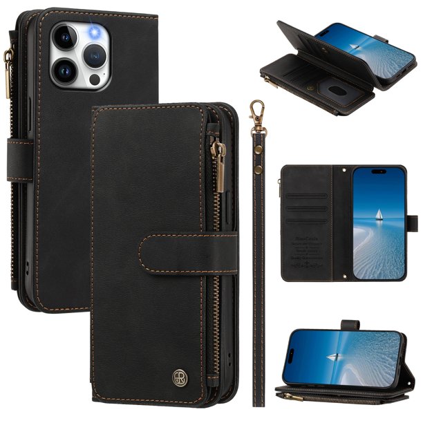 Funda Tipo Libro iPhone 13 Pro con Cierre Magnético y Ranuras, Negro