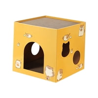 Ioensy - Caja Para Gatos Cama Para Gatos Caja De Cartón Corrugado Para Gatos Para Interiores Animales Pequeños Conejo Amarillo L