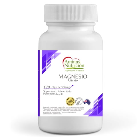 Aminas Nutrición - Magnesio Citrato 120 Cáps. 500 Mg - Salud Múscular, Artícular, Descanso
