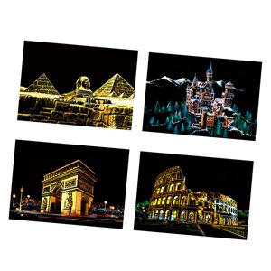 Magideal - 4 Piezas De Tarjetas De Papel Para Rascar, Pintar Y Rayar, Grabado, Hojas Negras Creativas Para Rascar, Graffiti Artístico Colorido, Suministros Estilo A