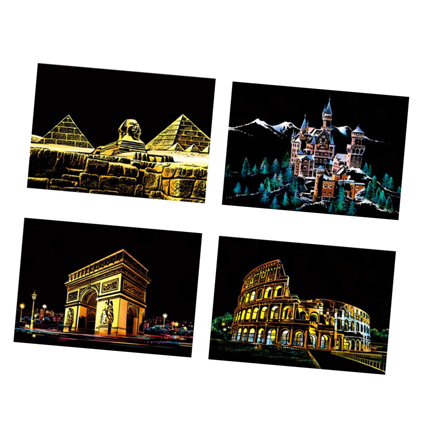 Magideal - 4 Piezas De Tarjetas De Papel Para Rascar, Pintar Y Rayar, Grabado, Hojas Negras Creativas Para Rascar, Graffiti Artístico Colorido, Suministros Estilo A