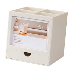 Ioensy - Portalápices Giratorio Calendario Para Lápiz Con Cajón Para Escritorio De Oficina