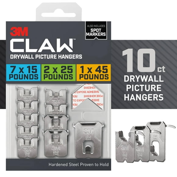 Colgador de fotos para paneles de yeso 3M CLAW plateado con marcadores de puntos, 10 unidades