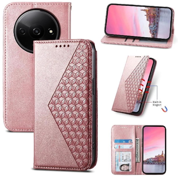 Funda Flip FOXDOCK para Xiaomi Redmi A3 , Estilo Billetera con Diseño Rombo, Correa de Mano y Soporte, Uso Diario