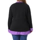 thumbnail image 3 of Blusa de Oficina Casual Suave de Manga Larga 2 en 1 con Lazo en el Cuello y Bloque de Color para Mujer de Talla Grande de Agnes Orinda 2X Púrpura, 3 of 6