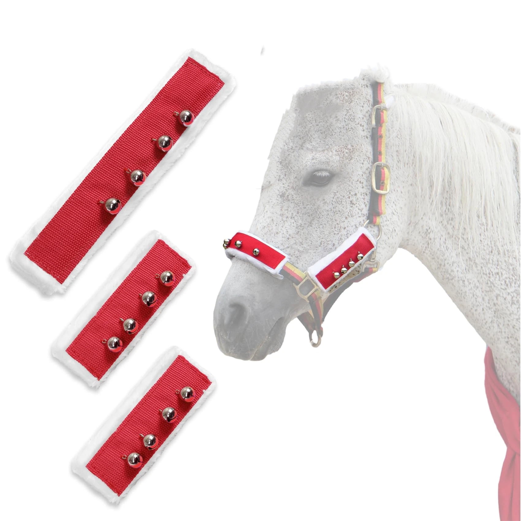 Xusx111 - Santa Claus Pitcher Head Set, Navidad Parade Bell Set, Navidad Caballo Disfraz, Navidad Caballo Cage Head Set 3 Piezas En Rojo