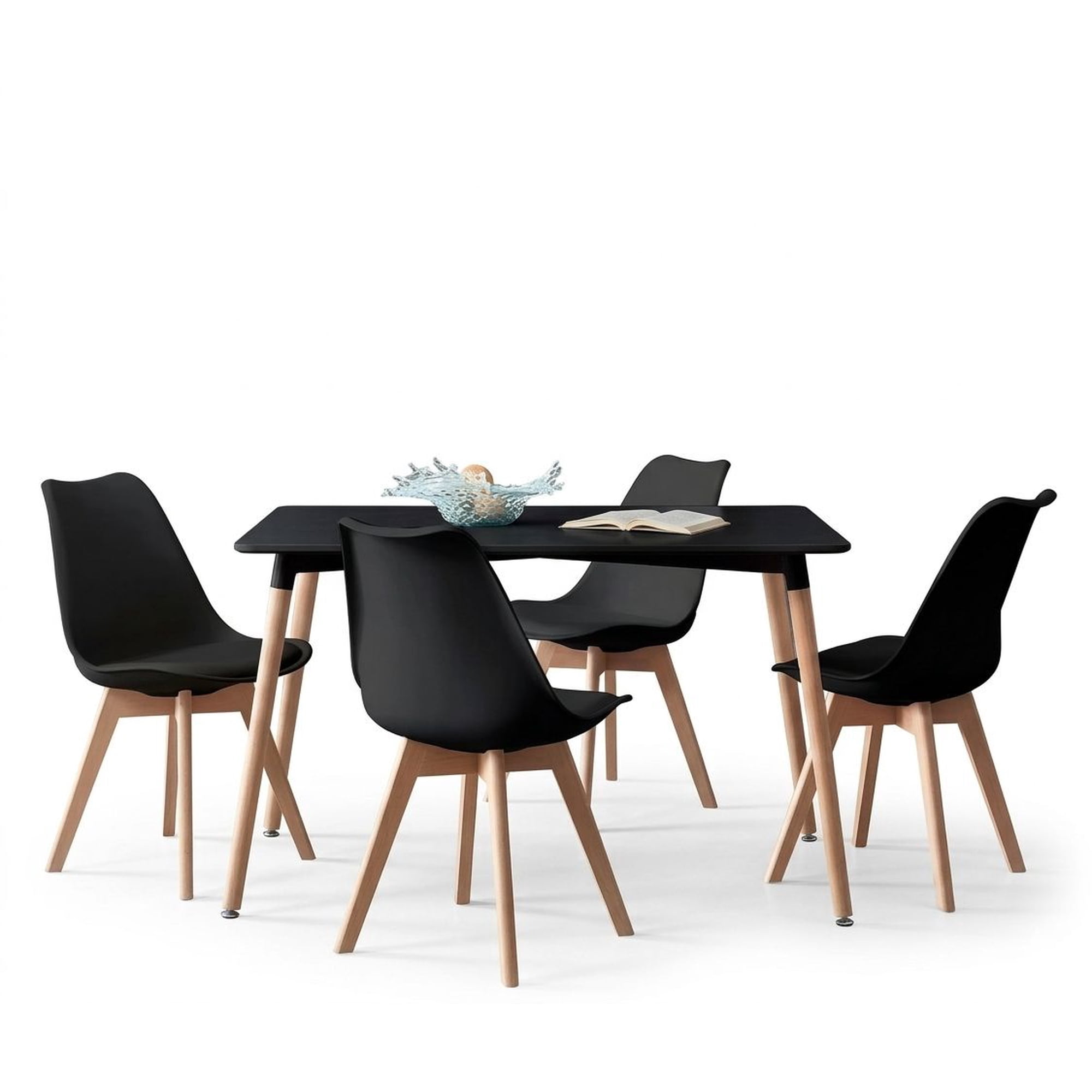 Nevi Express - Comedor Mesa Rectangular Tulip 120x80 Negra + 4 Sillas Tulip Negra