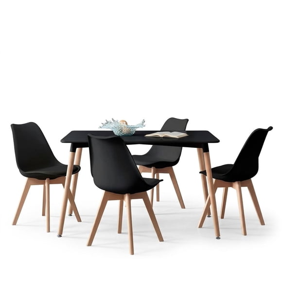 Comedor Mesa Rectangular Tulip 120x80 Negra + 4 Sillas Tulip Negra