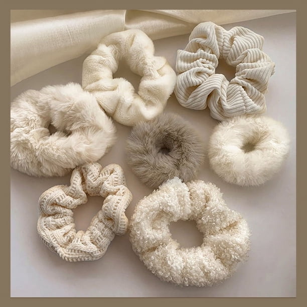 7pcs Fluffy & Colorful Faux Fur Scrunchies - Fur Hair Bands for Women - Trace Less Hair Accessories