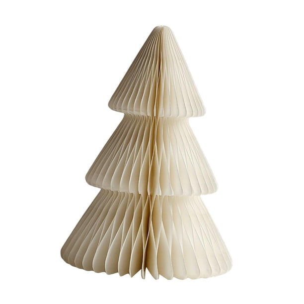 Decoración de árbol de Navidad de papel, decoración de escritorio navideña, manualidades modernas de papel de nido de 3D para bodas, hogar, esta Beige 25 cm
