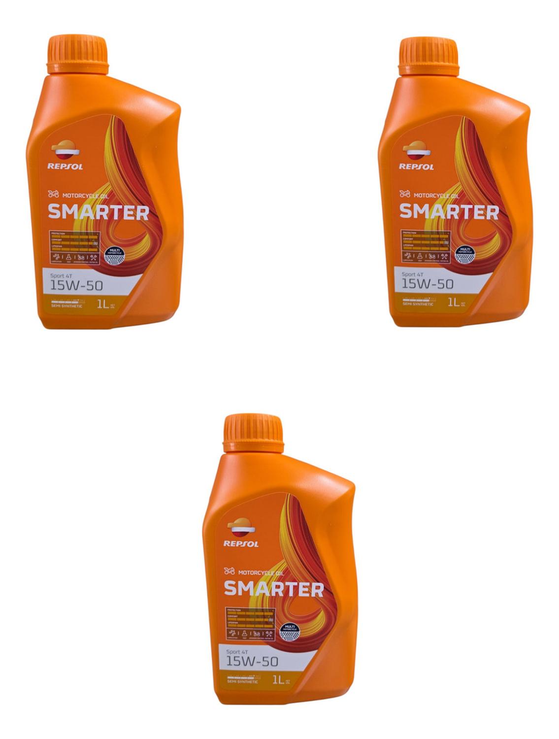 Aceite 15W50 Smarter Moto Repsol Semi - Sintetico 4T Pack X3