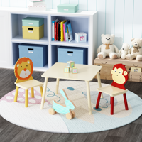 M&Ms - Kids Table And 2 Chairs Set, 3 Pieces Toddler Table And Chair Set, Wooden Activity Play Table Set (Lion&Monkey)