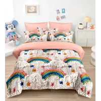 Casadeliacl - Cubrecama 5D Quilt De Verano 1.5 Plaza Tiernos Diseños Tf Rosa Arcoíris