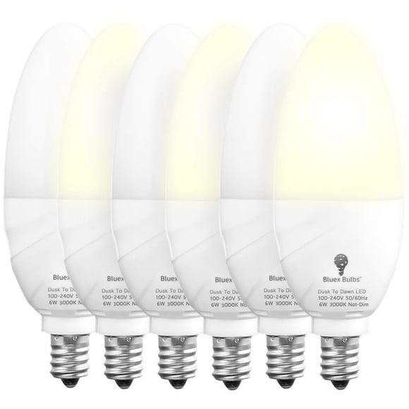 Bombilla LED Bluex Dusk to Dawn, 6 W, base E12, 3000 K, paquete de 6 unidades, azul