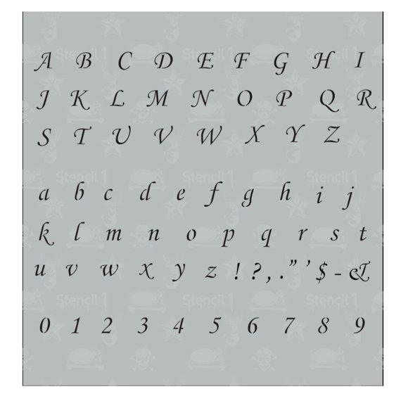 Plantilla Stencil1 Corsiva 8 cm Letras del alfabeto