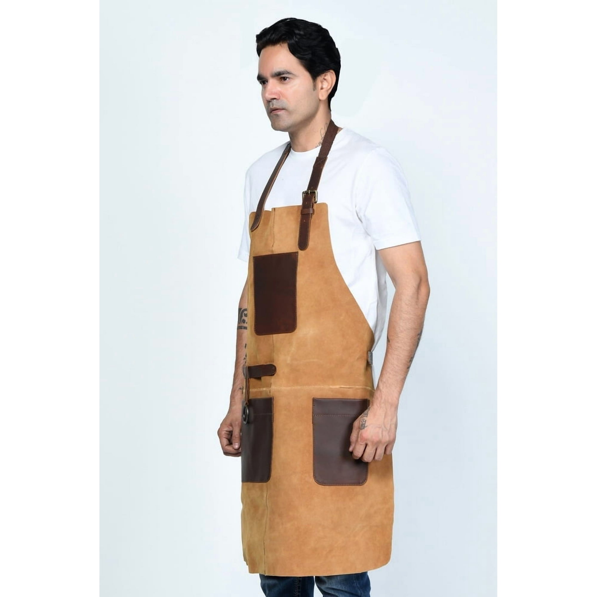 Delantal Sharo Cuero Natural Multi-bolsillos