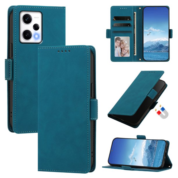Funda Billetera Delgada para Xiaomi Redmi Note 12 Pro 5G con Ranuras y Soporte Azul lago