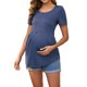thumbnail image 2 of INSPIRE CHIC Top de maternidad para mujer de manga corta con cuello redondo, diseño arrugado, blusa con cintura escalonada, camiseta de maternidad azul, talla extra grande, 2 of 6