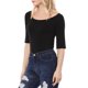 thumbnail image 5 of INSPIRE CHIC Camisetas de Mujer para Regreso a Clases con Cuello de Barco, Mangas Medias, Ajustadas, para Capas, Suaves, Talla L, Negro, 5 of 8