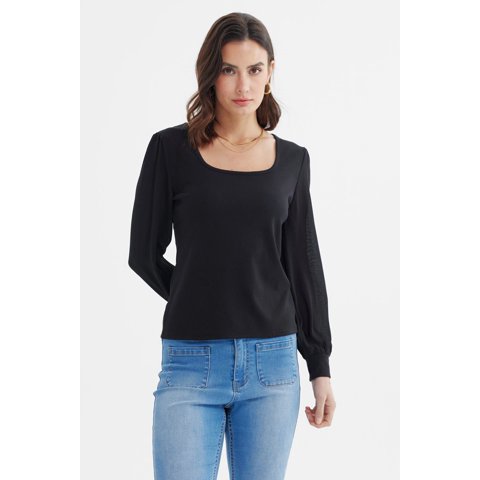 Fashionspark - Polera Mujer Globo Escote Cuadrado Negro