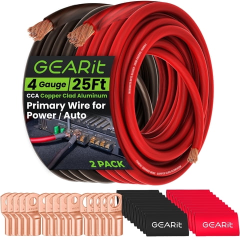 Kit De Cables De Batería Gearit, Cable Cca Calibre 4 Con 15 Lengüetas Y 20 Envoltorios
